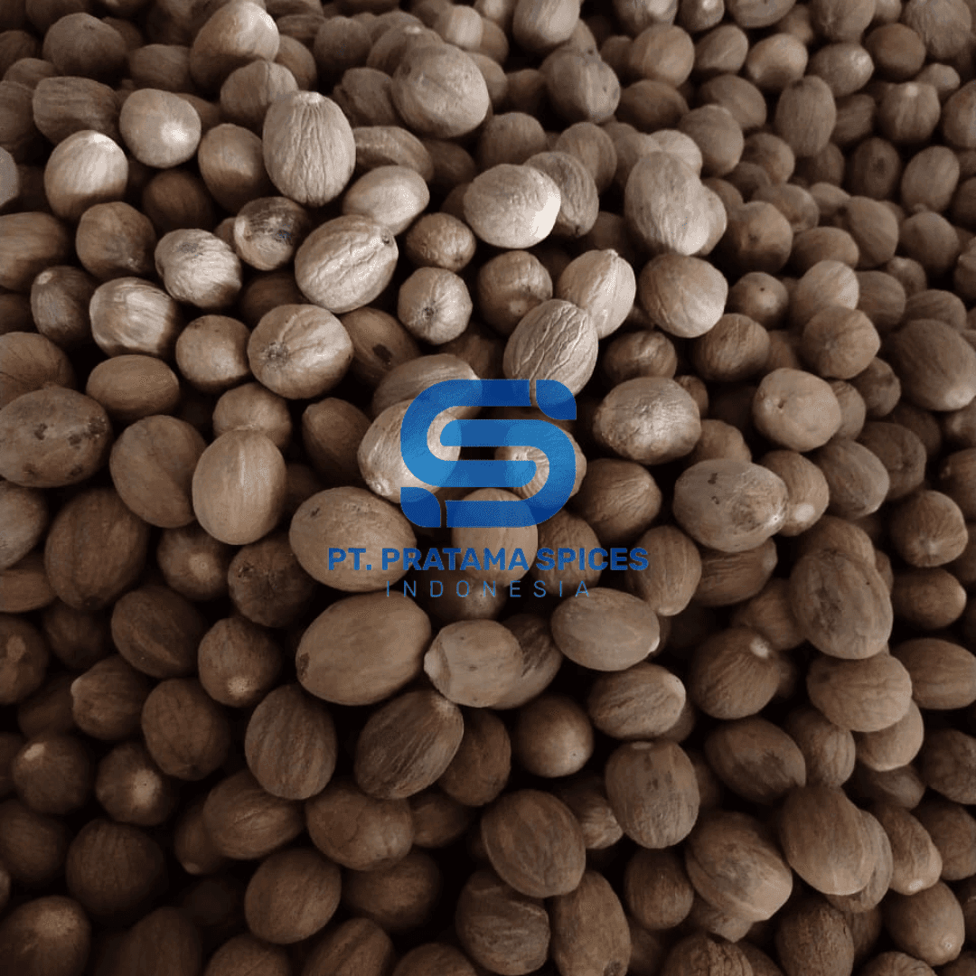 Pile of dried nutmeg seeds